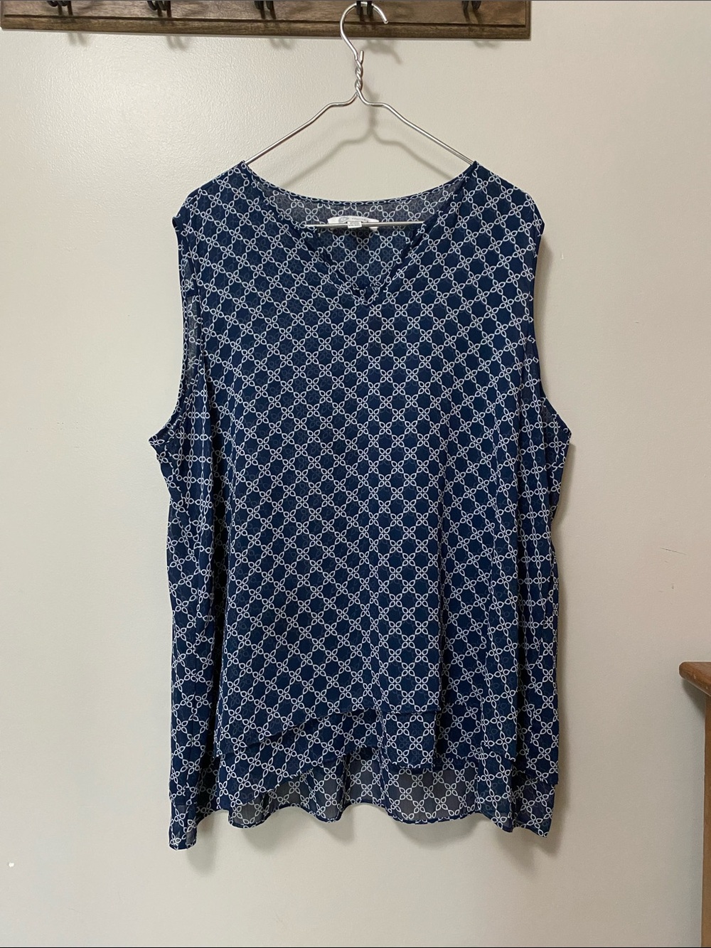 Sleeveless Navy Geometric Print Tunic Top